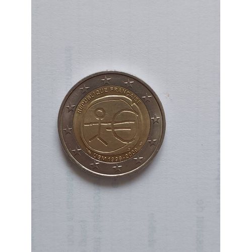 Piece De 2 Euros Republique Française Commémorative  10 Ème Anniversaire De L'union Économique Et Monétaire 1999-2009 Bonhomme Uem.