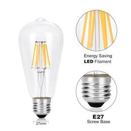 Ampoule LED E27 Blanc Chaud,6 Ampoules LED Edison 6W ST64 E27