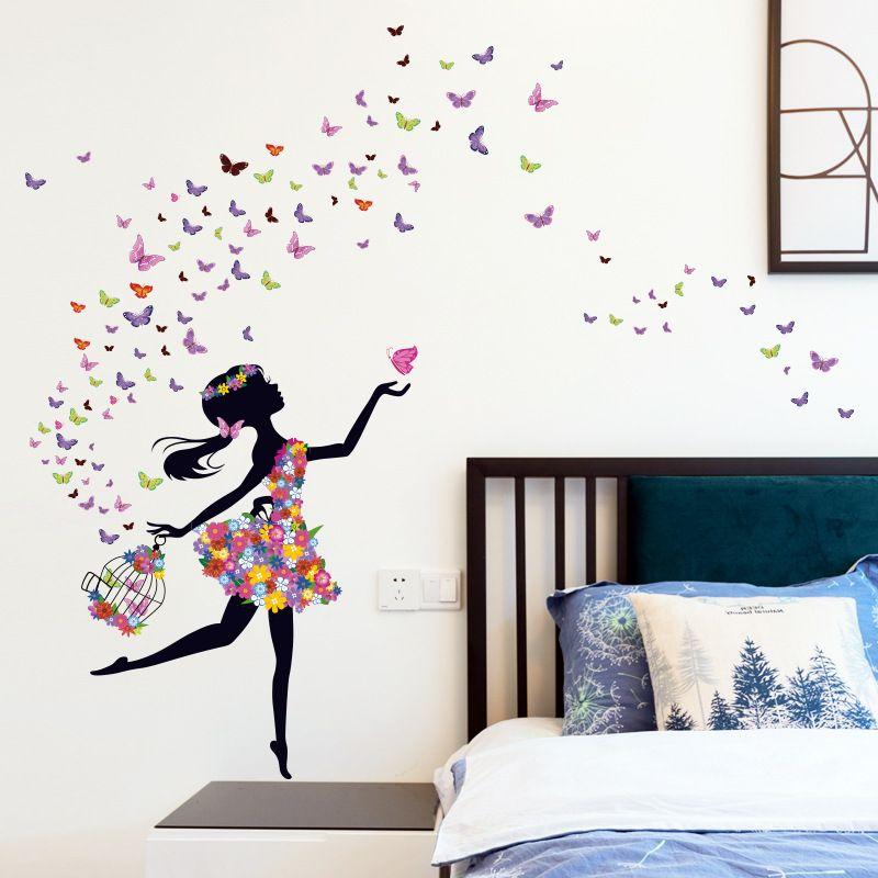 Romantique Dansant Fille Fleur Fée Papillon Amovible Stickers Muraux  Autocollants, Enfants Bébé Chambre Pépinière DIY Décoratif Adhésif  Stick-cksStore