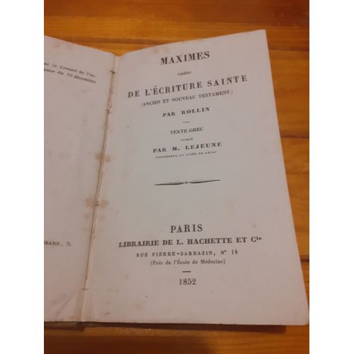 Maximes Tirées De L'écriture Sainte Par Rollin. Texte Grec.