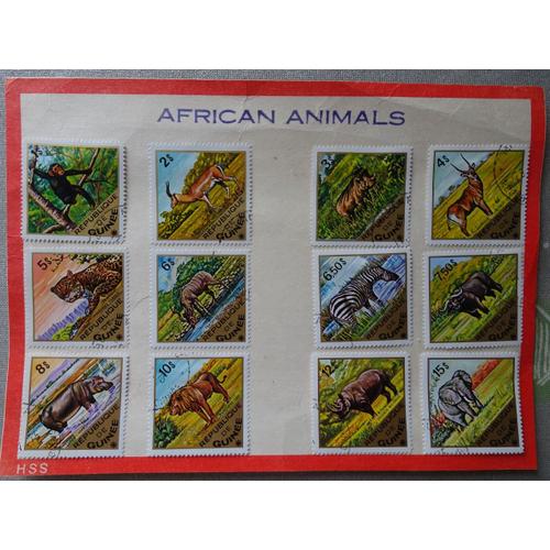 Guinée Lot De 12 Timbres Animaux