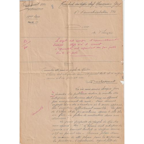Document Militeria - Devoir De Francais D'un Marechal Des Logis