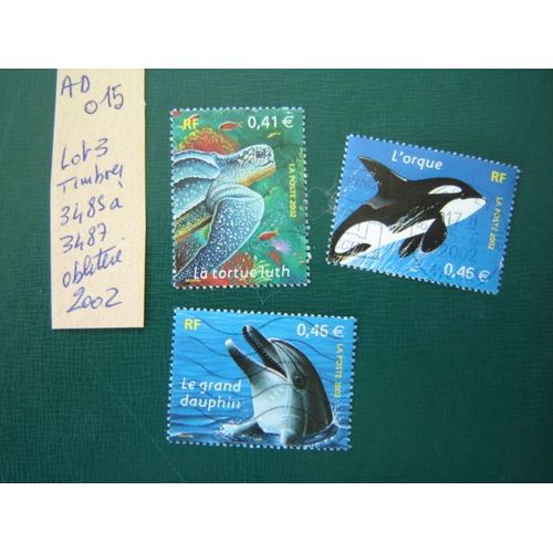 Ad 015 // Lot De 3 Timbres Oblitérés France 2002*N° 3485/3486/3487 "Faune Marine"