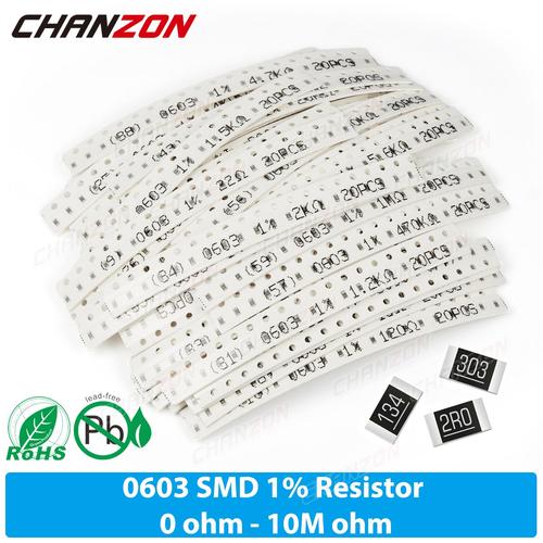 Résistance 100pcs 20K ohms Kit de résistances SMD haute précision, 0603, 1%, 0ohm