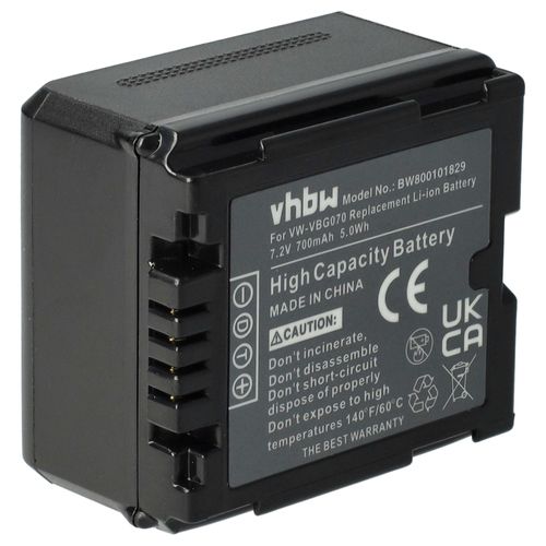 vhbw 1x Batterie compatible avec Panasonic HDC-SX5, HDC-TM350, HDC-TM700 caméra vidéo caméscope (700mAh, 7,2V, Li-ion) avec puce d'information