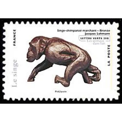Timbre France 2013 Oblitéré - Singe-Chimpanzé Marchant, Bronze - Yt Adhésif - N° 782