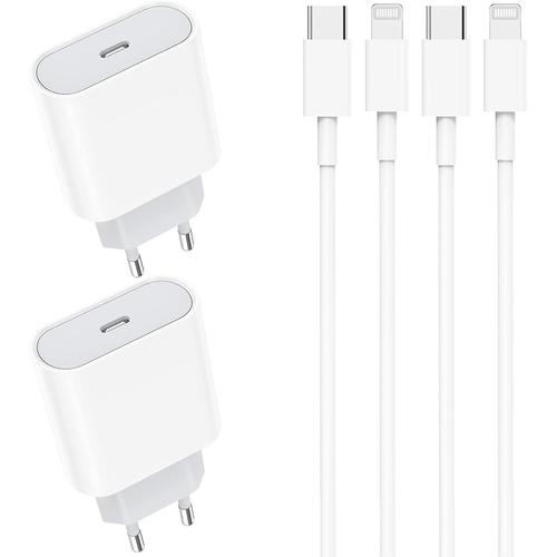 20W 4-Pack Chargeur Rapide iPhone USB C Prise et 2M Câble for iPhone 14 13