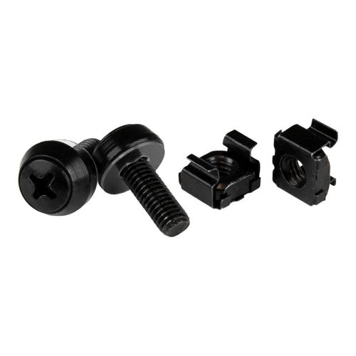 StarTech.com Écrou cage M6 - Vis M6 - Pack de 50 - Écrous cage et vis M6x12 de montage pour rack et armoire serveur - Noir - Kit de vis pour rack - noir - pour P/N: RACK-18U-20-WALL-OA...