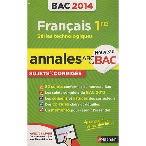 Français 1e Séries Technologiques - Annales, Sujets Corrigés