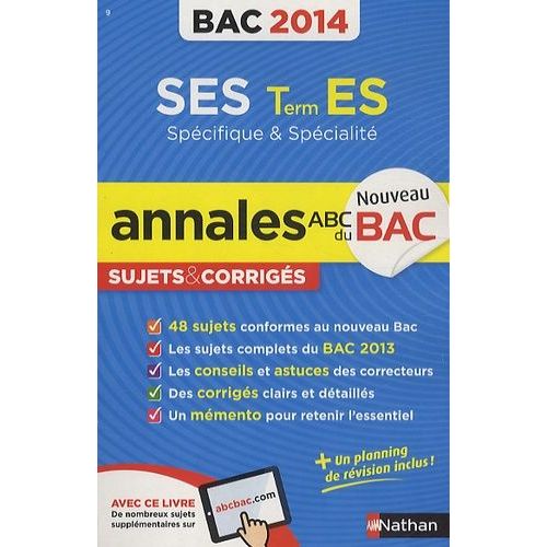 Ses Tle Es Spécifique Et Spécialité - Annales, Sujets Corrigés