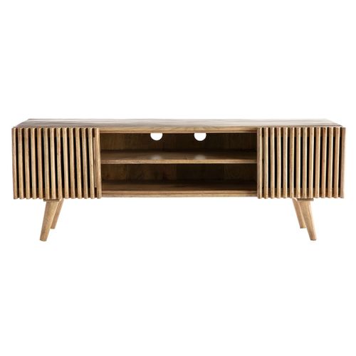Meuble Tv Manguier Massif Avec Portes Coulissantes L140 Cm Alba
