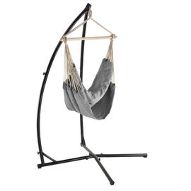 Siège Suspendu Fauteuil Suspendu Chaise Hamac Avec Cadre Coton Polyester Métal Fritté Gris Et Noir 100 X 100 Cm Helloshop26 03_0003770