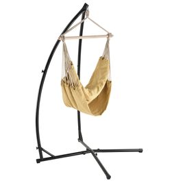 Siège Suspendu Fauteuil Suspendu Chaise Hamac Avec Cadre Coton Polyester Métal Fritté Beige Et Noir 100 X 100 Cm Helloshop26 03_0003769