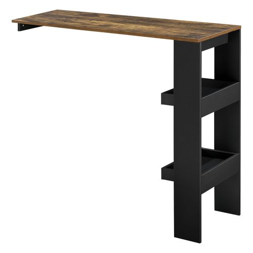 Table De Bar Stylée Avec Compartiments De Rangement Table Bistrot Murale Panneau De Particules Mélaminé 120 X 45 X 106 Cm Chêne Foncé Noir Helloshop26 03_0006216