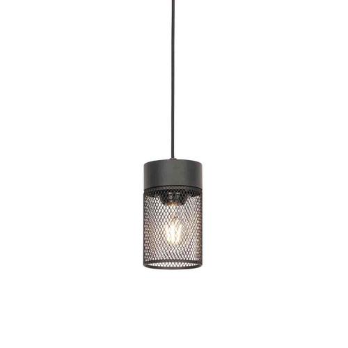 Qazqa Moderne Industriële Hanglamp Zwart - Jim Acier Noir Rond / Luminaire / Lumiere / Éclairage / Intérieur / Salon / Cuisine E27 Max. 1 X 40 Watt