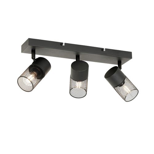 Qazqa Moderne Industriële Plafondplafonnier Spot Zwart 3-Lichts Verstelbaar - Jim Acier Noir Oblongue / Luminaire / Lumiere / Éclairage / Intérieur / Salon / Cuisine E14 Max. 3 X 40 Watt