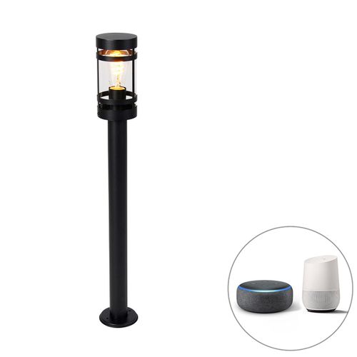 Qazqa Moderne Smart Buitenlamp Zwart 80 Cm Ip44 Incl. Wifi St64 - Gleam Acier Inoxydable /Acier /Plastique Noir Oblongue /Cylindre / Extã©Rieur / Jardin / Luminaire / Lumiere / ÃClairage...