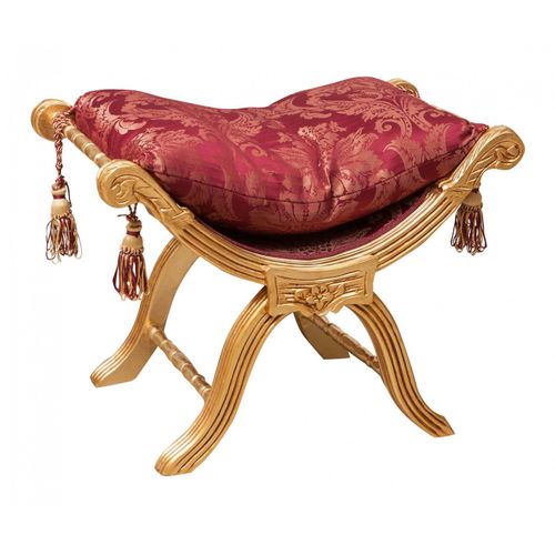 Tabouret Faldistoire Louis Xvi De Style Français, En Hêtre Massif, Sculpté Et Fini À La Main Avec Patine En Feuille D'or