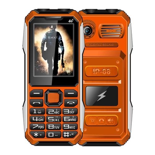 Téléphone Incassable 4G Étanche Antichoc Batterie 6800mAh Dual SIM 2.4 Pouces LED FM SOS Orange YONIS
