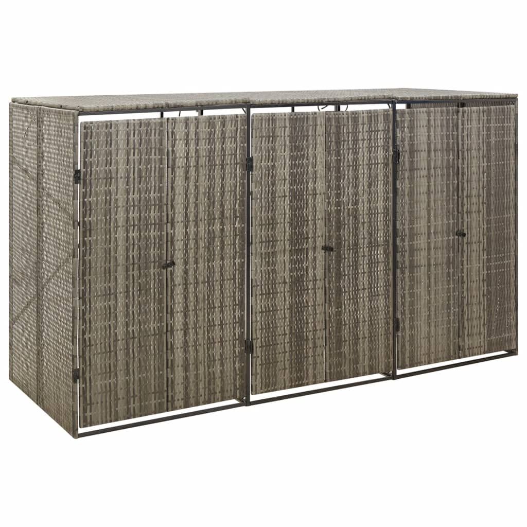 Vidaxl Abri Pour Poubelle Triple Gris 207x80x117 Cm Résine Tressée