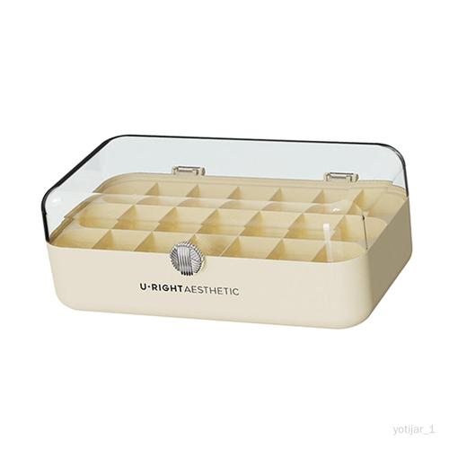 Yotijar Vitrine De Boucle D'oreille Robuste Organisateur De Bracelet Portable Double Couche Boîte De Rangement De Bijoux Anti-Poussière Pour Boutons De Chaîne Beige