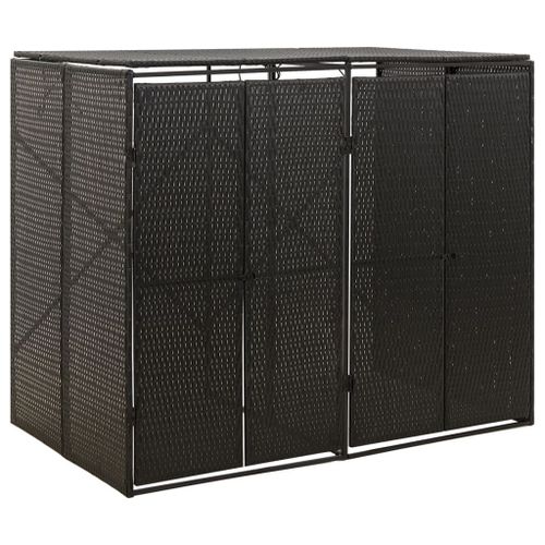 Abri Pour Poubelles 2 Bacs Résine Tressée Noir Acier Poudre 140x80x117 Cm