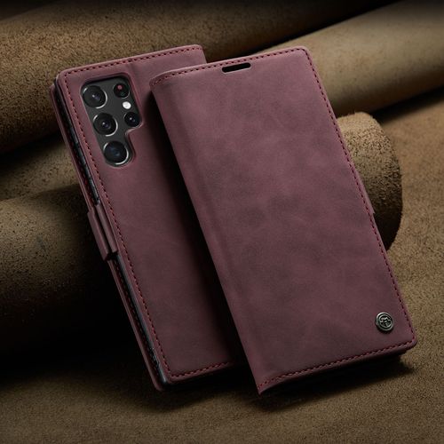 Coque Samsung S22 Ultra Case Etui [Anti Rfid][Fentes Pour Cartes] Cuir Pu Antichoc Portefeuille Etui Samsung S22 Ultra Cover Vin Rouge