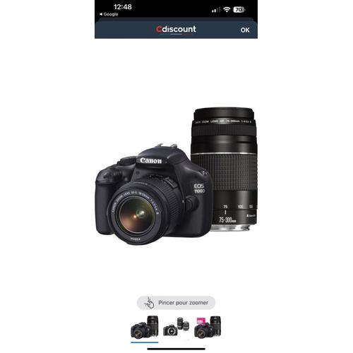 CANON EOS 1100D Reflex 12 mpix + Objectif EF-S 18-55mm f/3.5-5.6 III DC + Objectif 75-300