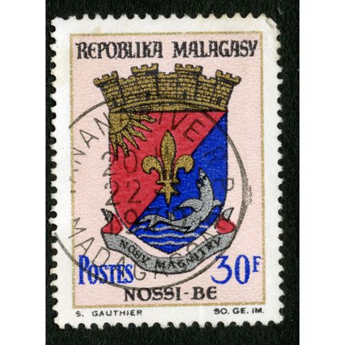 Timbre Oblitéré Repoblika Malagasy, Postes, 30 F, Nossi - Be, Gauthier