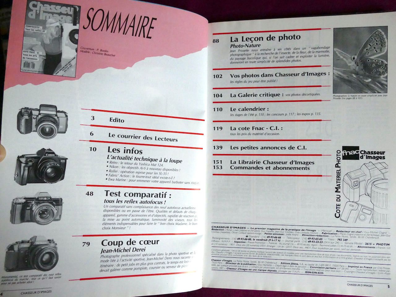 CHASSEUR D IMAGES N 93 DU 01 06 1987 COMPARATIF TOUS LES