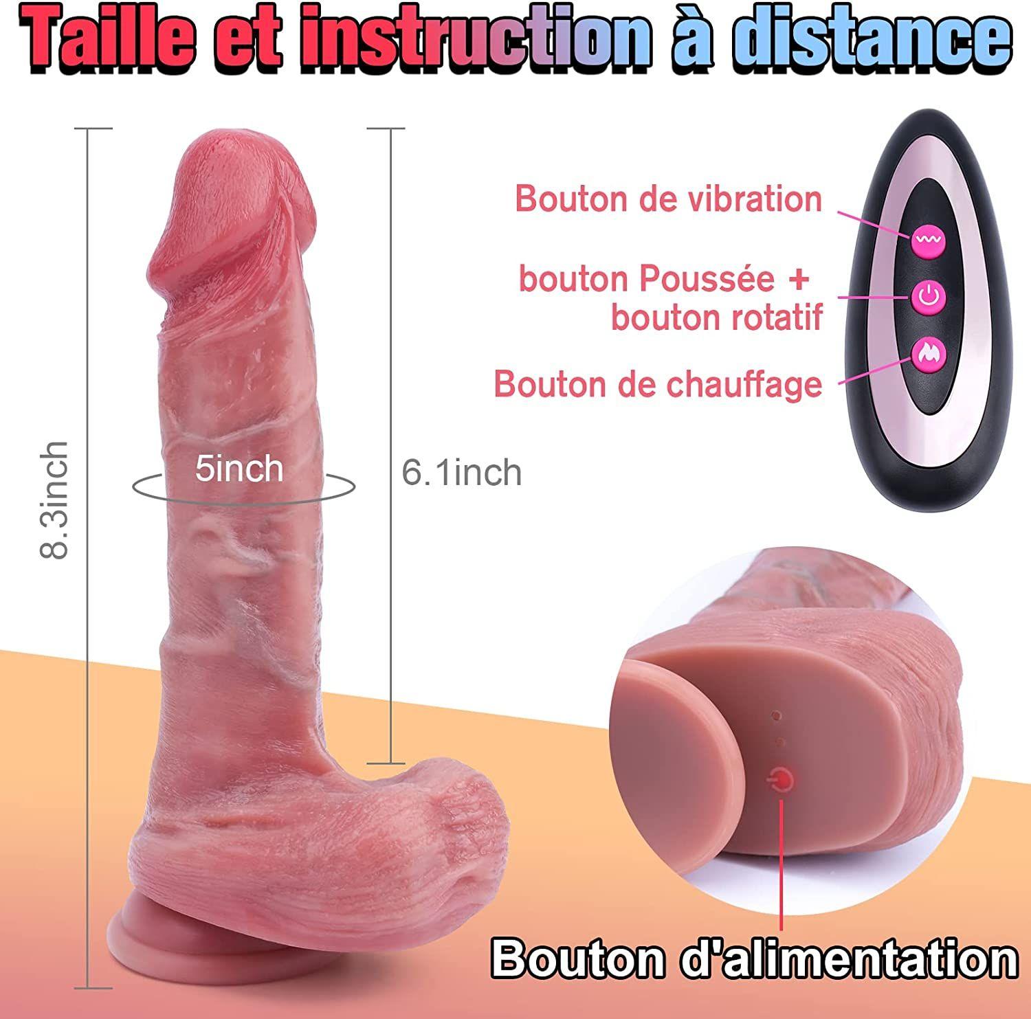 Gode Ventouse Réaliste Motorisé, Vibromasseur pour Femme,Va-et-Vient et  Rotation/Vibrant avec Télécommande, Gode Silicone 4 Fonctions pour  Stimulation G-spot, Chauffant a 42°C Clitoridien et Anal. | Rakuten