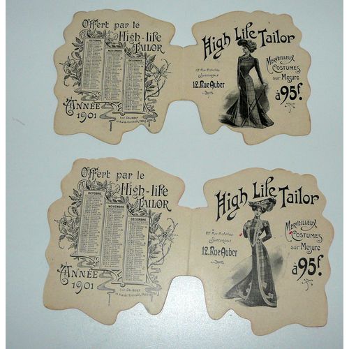 High Life Tailor, 2 Calendriers Octobre Décembre 1901, Motifs Floraux
