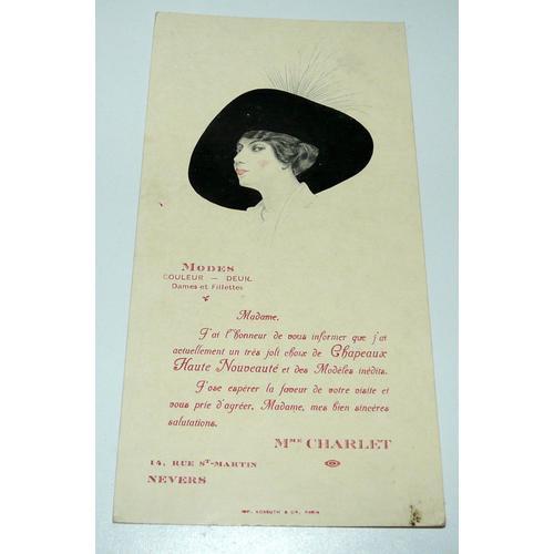 Madame Charlet, Modiste Nevers, Carton D'invitation
