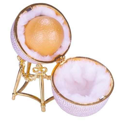 Oeuf à la Fabergé de Poule / boîte à bijoux avec figurine de poulet 13 cm, blanc