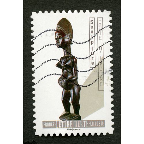 Timbre Oblitéré Sculpture, Cote D'ivoire, France, Lettre Verte, La Poste