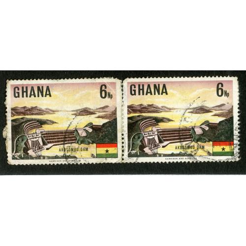 Deux Timbres Oblitéré Ghana, Akosombo Dam, 6 Np, Harrison And Sons