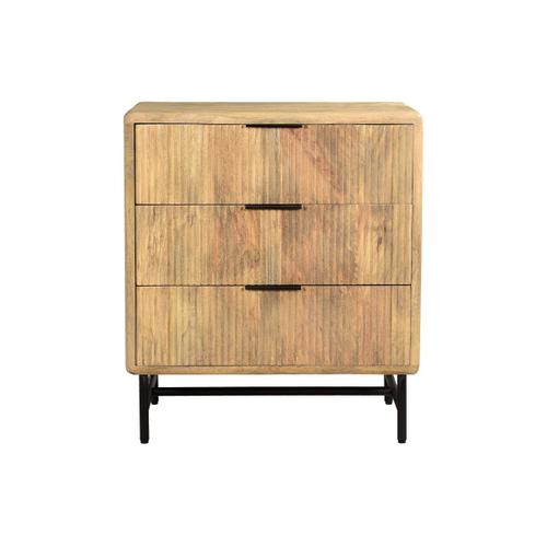 Commode Gravée En Bois Manguier Massif Et Métal Noir 3 Tiroirs L70 Cm Morisson