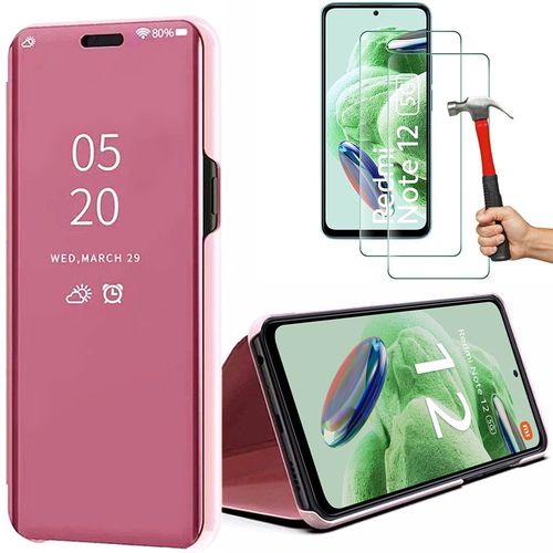 Coque Rose Pour Xiaomi Redmi Note 12 5g + 2 Verres Trempés. Coque Effet Miroir Protection Anti-Rayures - E.F.Connection