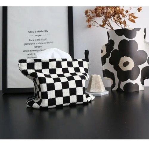 Boîte À Dessin En Papier Damier Vintage,Sac De Mouchoirs,Chambre À Coucher,Salon,Table Basse,Boîte De Rangement Domestique Haut De Gamme Pour Voiture - Type White Black