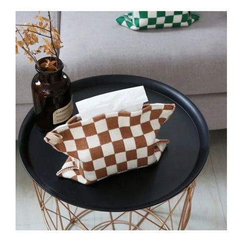 Boîte À Dessin En Papier Damier Vintage,Sac De Mouchoirs,Chambre À Coucher,Salon,Table Basse,Boîte De Rangement Domestique Haut De Gamme Pour Voiture - Type White Brown