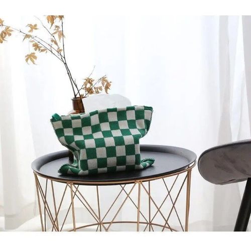 Boîte À Dessin En Papier Damier Vintage,Sac De Mouchoirs,Chambre À Coucher,Salon,Table Basse,Boîte De Rangement Domestique Haut De Gamme Pour Voiture - Type White Green