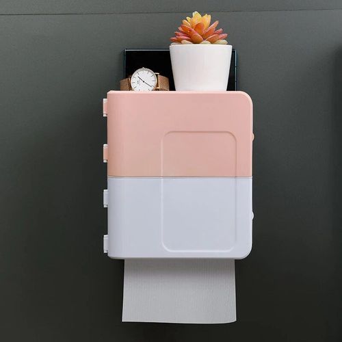 Boîte De Rangement Murale Créative,Double Couche,Pour Papier Toilette,Étanche,Fournitures De Salle De Bain,Étagère Multifonction - Type White Pink