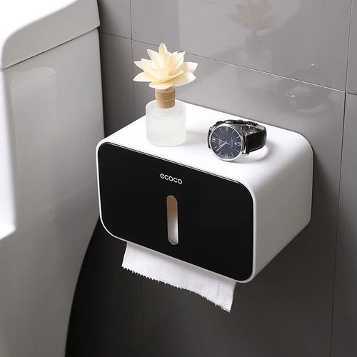 Boîte De Rangement Murale En Plastique Pour Papier Toilette,Essuie-Tout,Étagère De Salle De Bain,Porte-Rouleau - Type Black