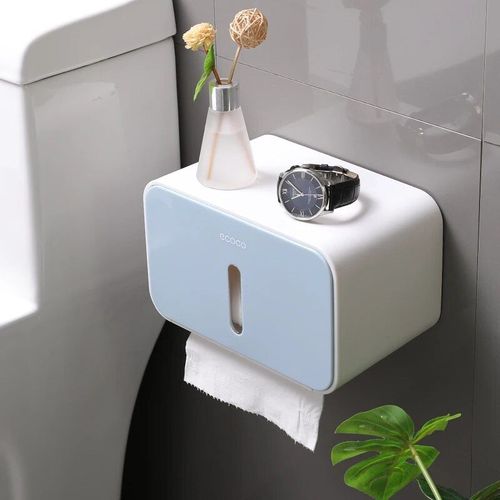 Boîte De Rangement Murale En Plastique Pour Papier Toilette,Essuie-Tout,Étagère De Salle De Bain,Porte-Rouleau - Type Bleu Ciel