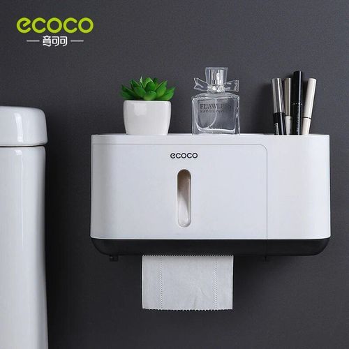 Boîte De Rangement Murale En Plastique Pour Papier Toilette,Essuie-Tout,Étagère De Salle De Bain,Porte-Rouleau - Type Large Black