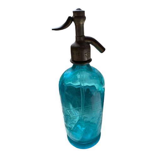Siphon Gazeuse Verre Bleu Celadon Brasserie De La Fontaine 1939 Nmes Bleu
