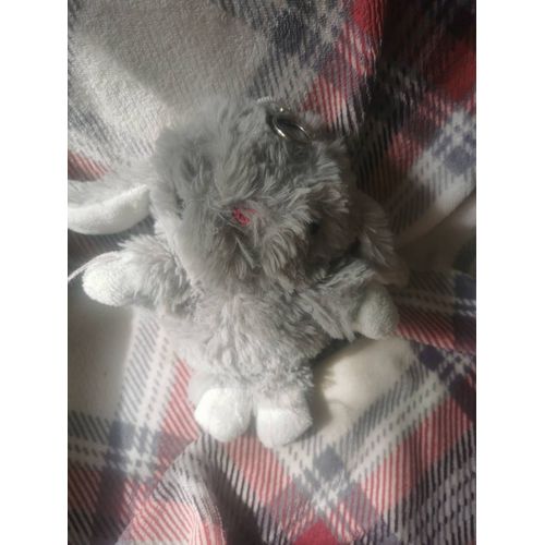 Doudou Peluche Lapin Gris Blanc Oreilles Tombantes Attache Sandy