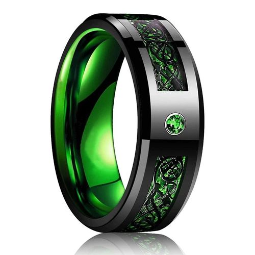 Bagues Dragon Celtique En Acier Inoxydable Pour Hommes,Rainure Rouge,Bord Biseauté,Bague En Fibre De Carbone Incrustée,Alliance Pour Hommes,Mode,8mm