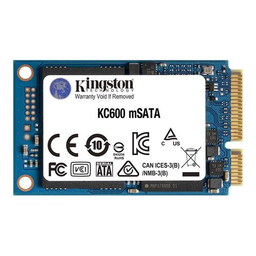Kingston KC600 - SSD - chiffré - 1024 Go - interne - mSATA - SATA 6Gb/s - AES 256 bits - TCG Opal Encryption, Self-Encrypting Drive (SED)