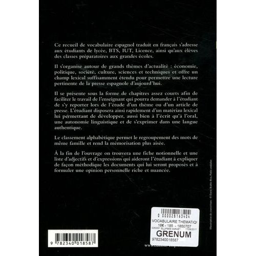 Vocabulaire Thématique Espagnol Contemporain
